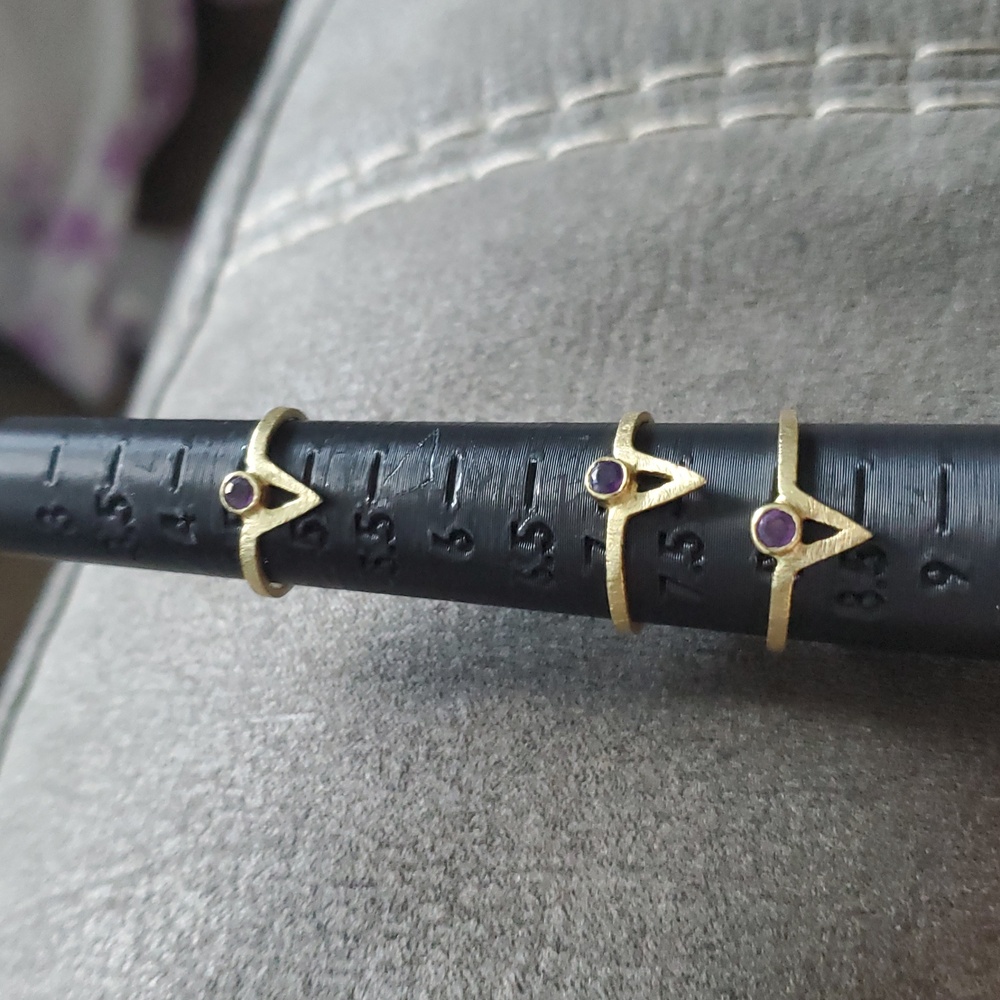 Gold Tone Pale Amethyst Chevron Ring | Minimalist Stackable | Sizes 4.5, 7, 8 - Picture 2 of 6